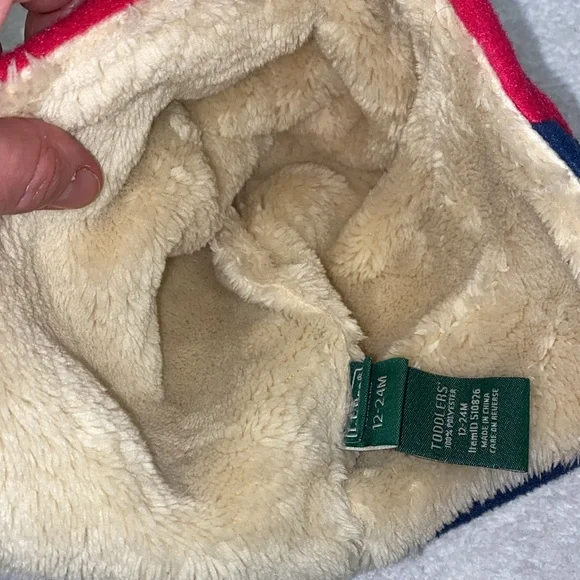 L.L. Bean Toddlers' Mountain Classic Fleece Hat navy pink Pom Pom 12/24m - Picture 6 of 6